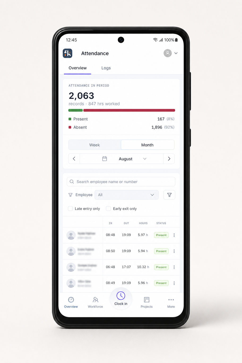 Mobile attendance workflow workspace