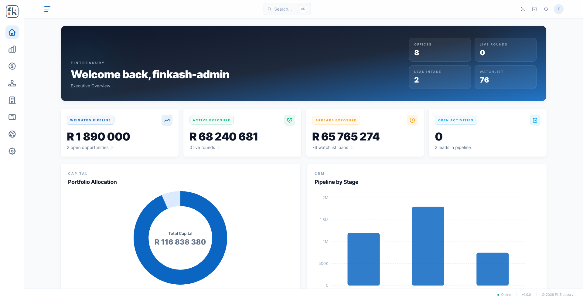Loan and capital management interface